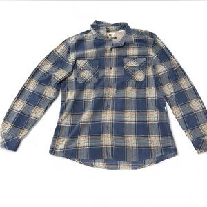 Vissla Blue and Tan Plaid Button-Up Shirt size L dual front pocket real nice